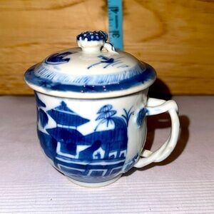 🐈‍⬛ Rare HTF Mottahedeh Blue & White Porcelain Canton Pot de Creme Cup Lid